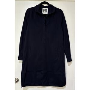 Edward An Navy Cotton Twill Long Sleeve Shirt Dress Size Small EUC Collar